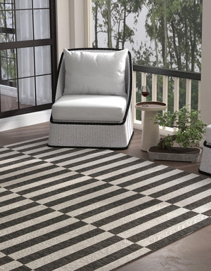 Charcoal 10' 8 x 10' 8 Outdoor Striped Square Area Rug Weather Resistant for Patio, Deck, Terrace, Balcony, Porch Geometric Pattern Waterproof Carpet for Sale at Rug Engine
