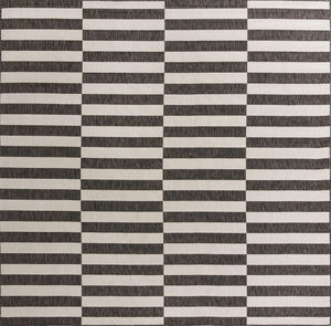 Charcoal 10' 8 x 10' 8 Outdoor Striped Square Area Rug Weather Resistant for Patio, Deck, Terrace, Balcony, Porch Geometric Pattern Waterproof Carpet for Sale at Rug Engine