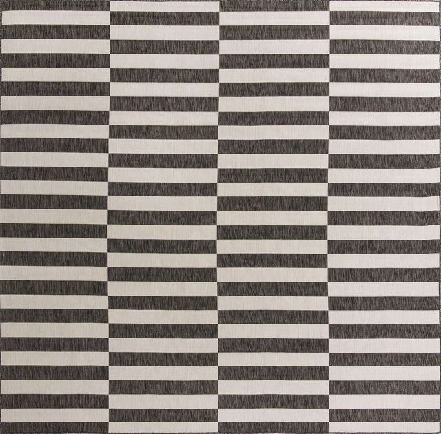 Charcoal 10' 8 x 10' 8 Outdoor Striped Square Area Rug Weather Resistant for Patio, Deck, Terrace, Balcony, Porch Geometric Pattern Waterproof Carpet for Sale at Rug Engine