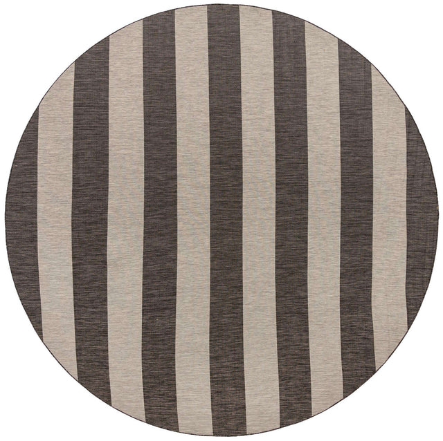 Charcoal Gray 13' 1 x 13' 1 Outdoor Striped Round Area Rug Weather Resistant for Patio, Deck, Terrace, Balcony, Porch Geometric Pattern Waterproof Carpet for Sale at Rug Engine