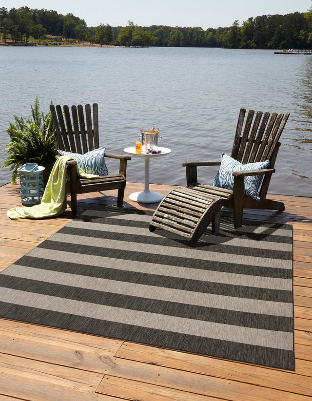Charcoal Gray 13' 1 x 13' 1 Outdoor Striped Square Area Rug Weather Resistant for Patio, Deck, Terrace, Balcony, Porch Geometric Pattern Waterproof Carpet for Sale at Rug Engine