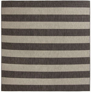 Charcoal Gray 10' 8 x 10' 8 Outdoor Striped Square Area Rug Weather Resistant for Patio, Deck, Terrace, Balcony, Porch Geometric Pattern Waterproof Carpet for Sale at Rug Engine