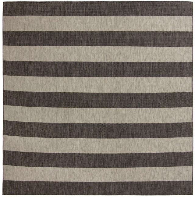 Charcoal Gray 10' 8 x 10' 8 Outdoor Striped Square Area Rug Weather Resistant for Patio, Deck, Terrace, Balcony, Porch Geometric Pattern Waterproof Carpet for Sale at Rug Engine