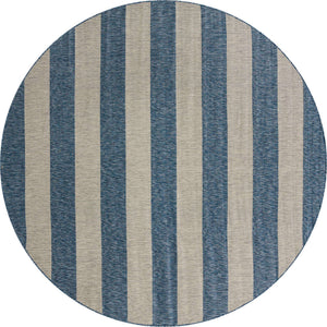 Blue 10' 8 x 10' 8 Outdoor Striped Round Area Rug Weather Resistant for Patio, Deck, Terrace, Balcony, Porch Geometric Pattern Waterproof Carpet for Sale at Rug Engine