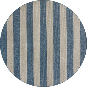 Blue 13' 1 x 13' 1 Outdoor Striped Round Area Rug Weather Resistant for Patio, Deck, Terrace, Balcony, Porch Geometric Pattern Waterproof Carpet for Sale at Rug Engine