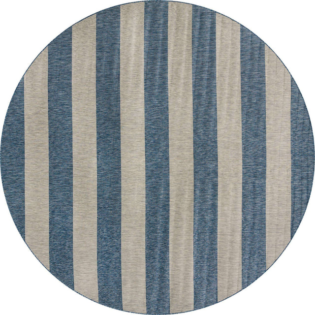 Blue 13' 1 x 13' 1 Outdoor Striped Round Area Rug Weather Resistant for Patio, Deck, Terrace, Balcony, Porch Geometric Pattern Waterproof Carpet for Sale at Rug Engine
