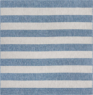 Blue 10' 8 x 10' 8 Outdoor Striped Square Area Rug Weather Resistant for Patio, Deck, Terrace, Balcony, Porch Geometric Pattern Waterproof Carpet for Sale at Rug Engine