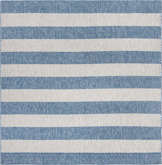Blue 10' 8 x 10' 8 Outdoor Striped Square Area Rug Weather Resistant for Patio, Deck, Terrace, Balcony, Porch Geometric Pattern Waterproof Carpet for Sale at Rug Engine