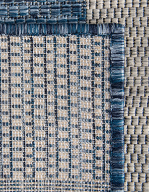 Blue 6' 1 x 6' 1 Outdoor Striped Square Area Rug Weather Resistant for Patio, Deck, Terrace, Balcony, Porch Geometric Pattern Waterproof Carpet for Sale at Rug Engine