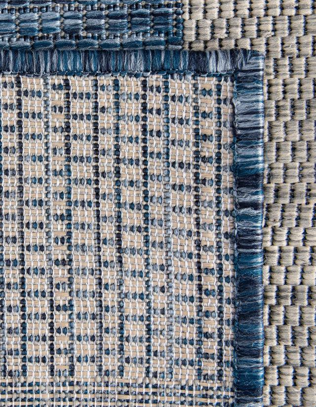 Blue 6' 1 x 6' 1 Outdoor Striped Square Area Rug Weather Resistant for Patio, Deck, Terrace, Balcony, Porch Geometric Pattern Waterproof Carpet for Sale at Rug Engine