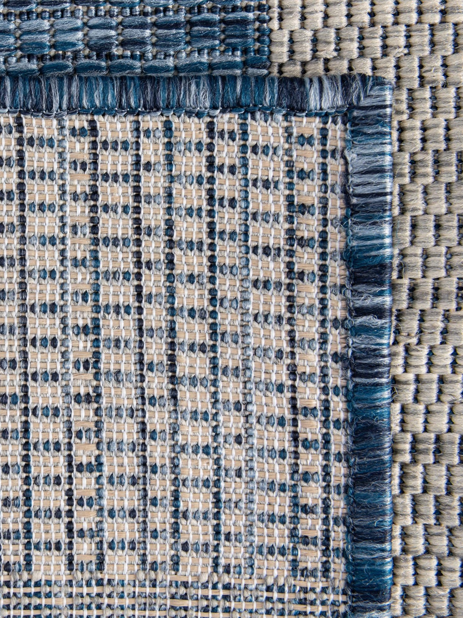 Blue 5' 3 x 5' 3 Outdoor Striped Square Area Rug Weather Resistant for Patio, Deck, Terrace, Balcony, Porch Geometric Pattern Waterproof Carpet for Sale at Rug Engine