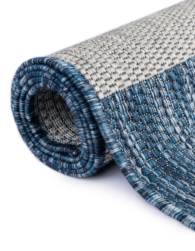 Blue 10' 8 x 10' 8 Outdoor Striped Square Area Rug Weather Resistant for Patio, Deck, Terrace, Balcony, Porch Geometric Pattern Waterproof Carpet for Sale at Rug Engine