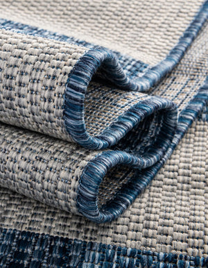 Blue 6' 1 x 6' 1 Outdoor Striped Square Area Rug Weather Resistant for Patio, Deck, Terrace, Balcony, Porch Geometric Pattern Waterproof Carpet for Sale at Rug Engine