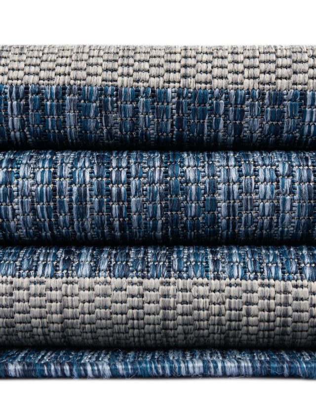 Blue 6' 1 x 6' 1 Outdoor Striped Square Area Rug Weather Resistant for Patio, Deck, Terrace, Balcony, Porch Geometric Pattern Waterproof Carpet for Sale at Rug Engine
