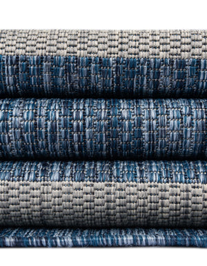 Blue 5' 3 x 5' 3 Outdoor Striped Square Area Rug Weather Resistant for Patio, Deck, Terrace, Balcony, Porch Geometric Pattern Waterproof Carpet for Sale at Rug Engine