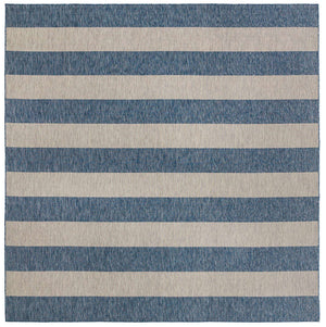Blue 13' 1 x 13' 1 Outdoor Striped Square Area Rug Weather Resistant for Patio, Deck, Terrace, Balcony, Porch Geometric Pattern Waterproof Carpet for Sale at Rug Engine