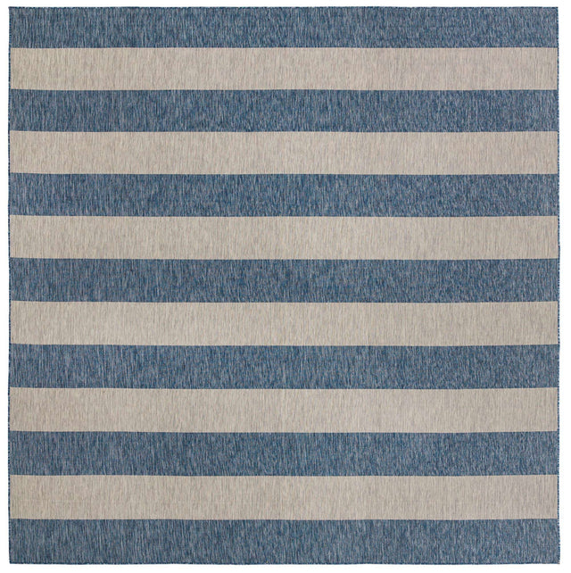 Blue 13' 1 x 13' 1 Outdoor Striped Square Area Rug Weather Resistant for Patio, Deck, Terrace, Balcony, Porch Geometric Pattern Waterproof Carpet for Sale at Rug Engine