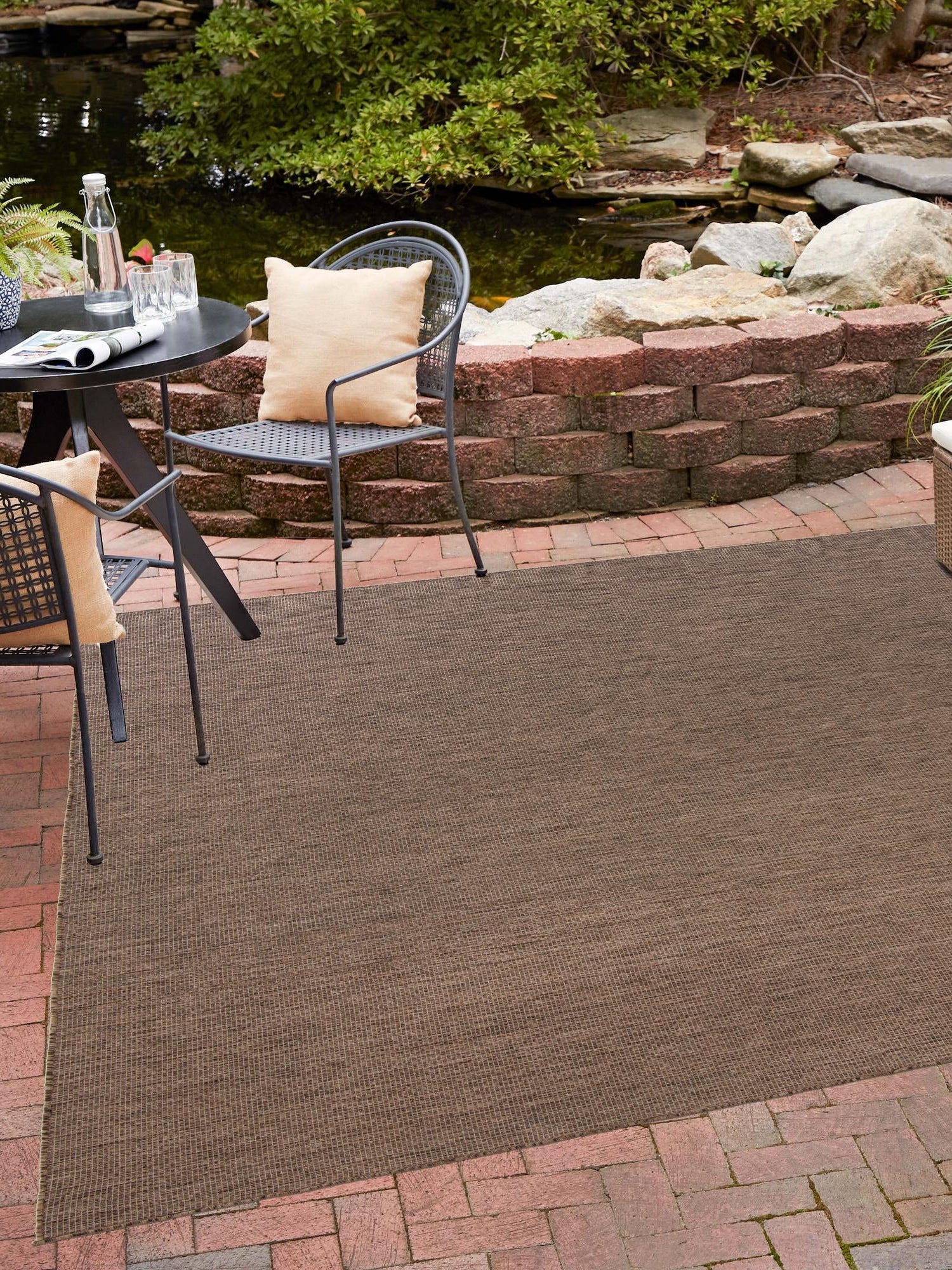 Light Brown 6' 1 x 6' 1 Outdoor Solid Square Area Rug Weather Resistant for Patio, Deck, Terrace, Balcony, Porch 100% Polypropylene Minimalist Waterproof Carpet for Sale at Rug Engine
