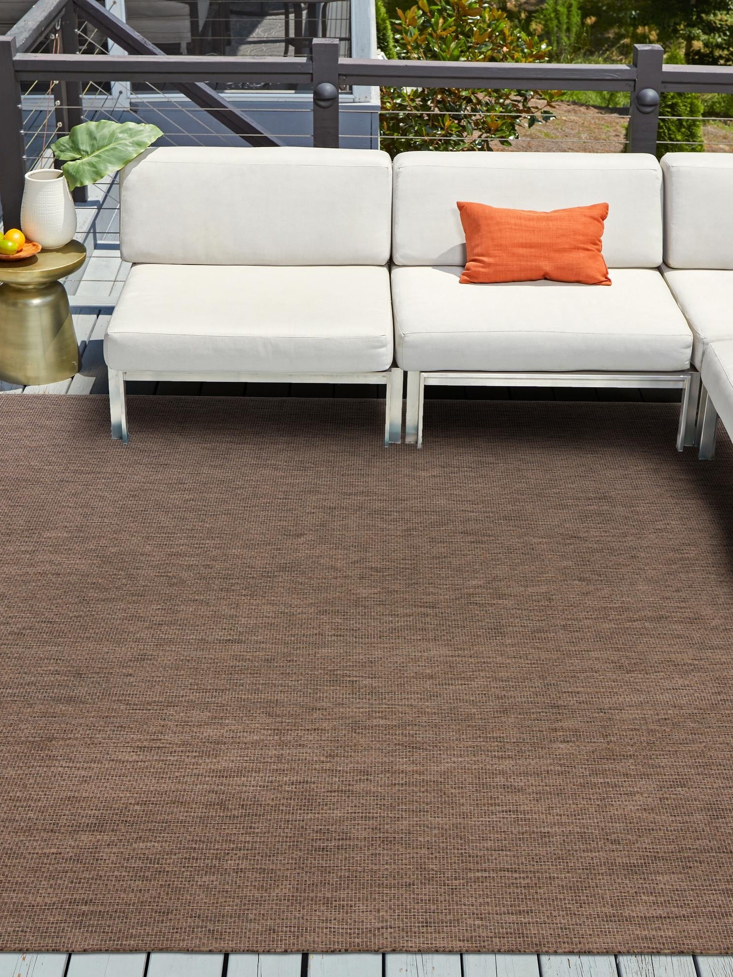 Light Brown 6' 1 x 6' 1 Outdoor Solid Square Area Rug Weather Resistant for Patio, Deck, Terrace, Balcony, Porch 100% Polypropylene Minimalist Waterproof Carpet for Sale at Rug Engine