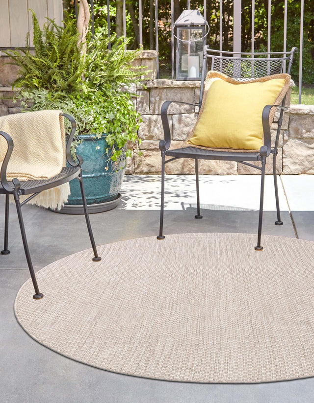 Beige 6' 1 x 6' 1 Outdoor Solid Round Rug
