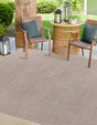 Beige 7' 10 x 7' 10 Outdoor Solid Square Area Rug Weather Resistant for Patio, Deck, Terrace, Balcony, Porch 100% Polypropylene Minimalist Waterproof Carpet for Sale at Rug Engine