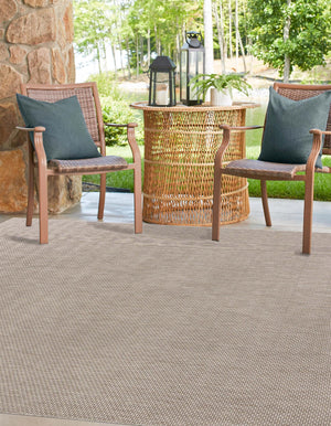 Beige 10' x 10' Outdoor Solid Square Area Rug Weather Resistant for Patio, Deck, Terrace, Balcony, Porch 100% Polypropylene Minimalist Waterproof Carpet for Sale at Rug Engine