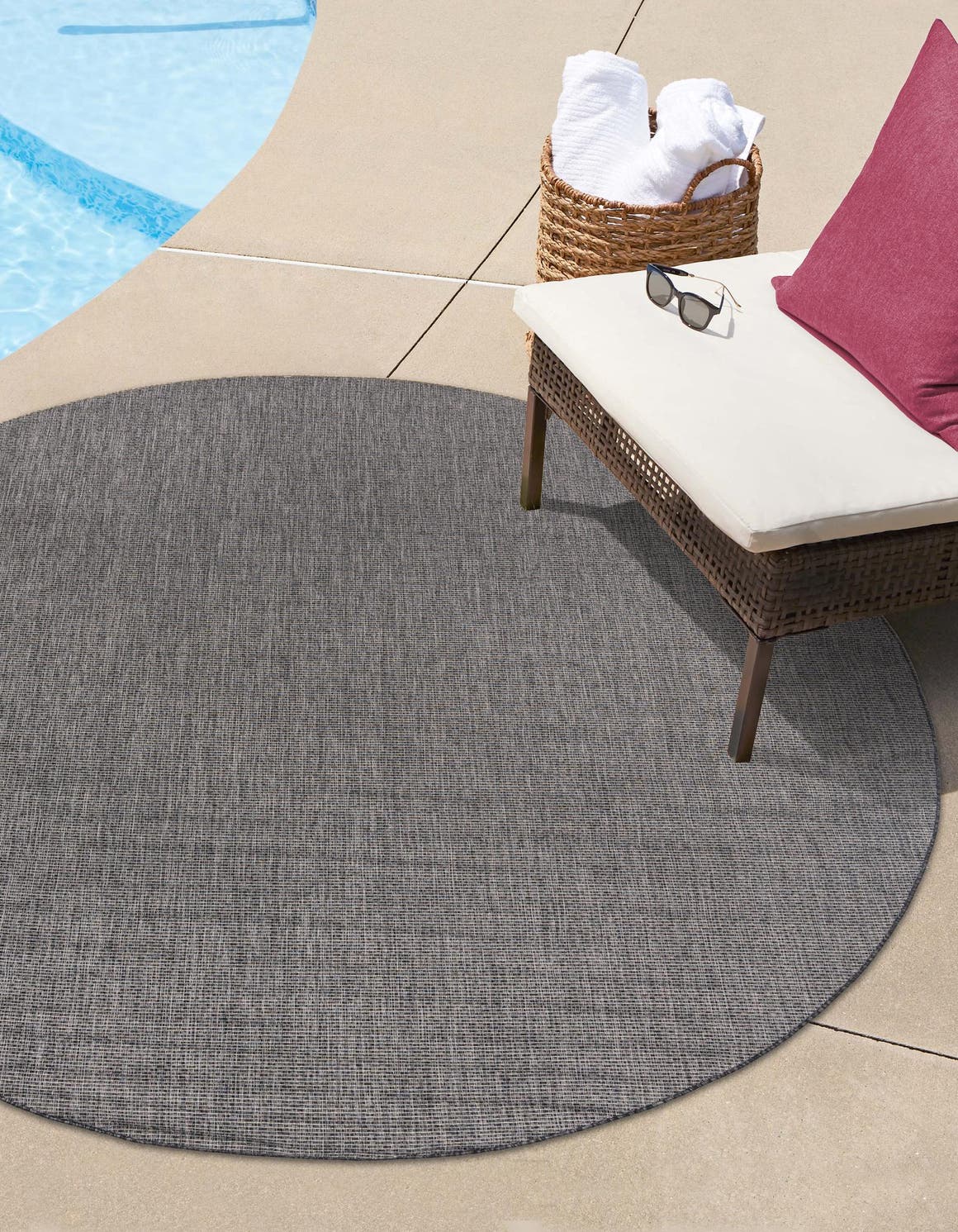 Black 3' 1 x 3' 1 Outdoor Solid Round Area Rug Weather Resistant for Patio, Deck, Terrace, Balcony, Porch 100% Polypropylene Minimalist Waterproof Carpet for Sale at Rug Engine