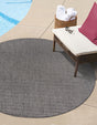Black 6' 1 x 6' 1 Outdoor Solid Round Area Rug Weather Resistant for Patio, Deck, Terrace, Balcony, Porch 100% Polypropylene Minimalist Waterproof Carpet for Sale at Rug Engine