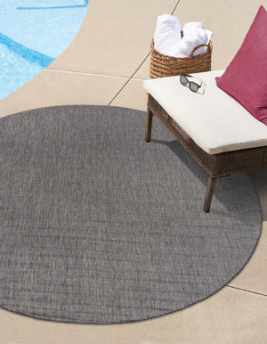 Black 10' x 10' Outdoor Solid Round Area Rug Weather Resistant for Patio, Deck, Terrace, Balcony, Porch 100% Polypropylene Minimalist Waterproof Carpet for Sale at Rug Engine