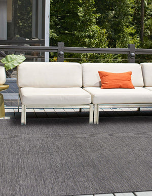 Black 5' 3 x 5' 3 Outdoor Solid Square Rug