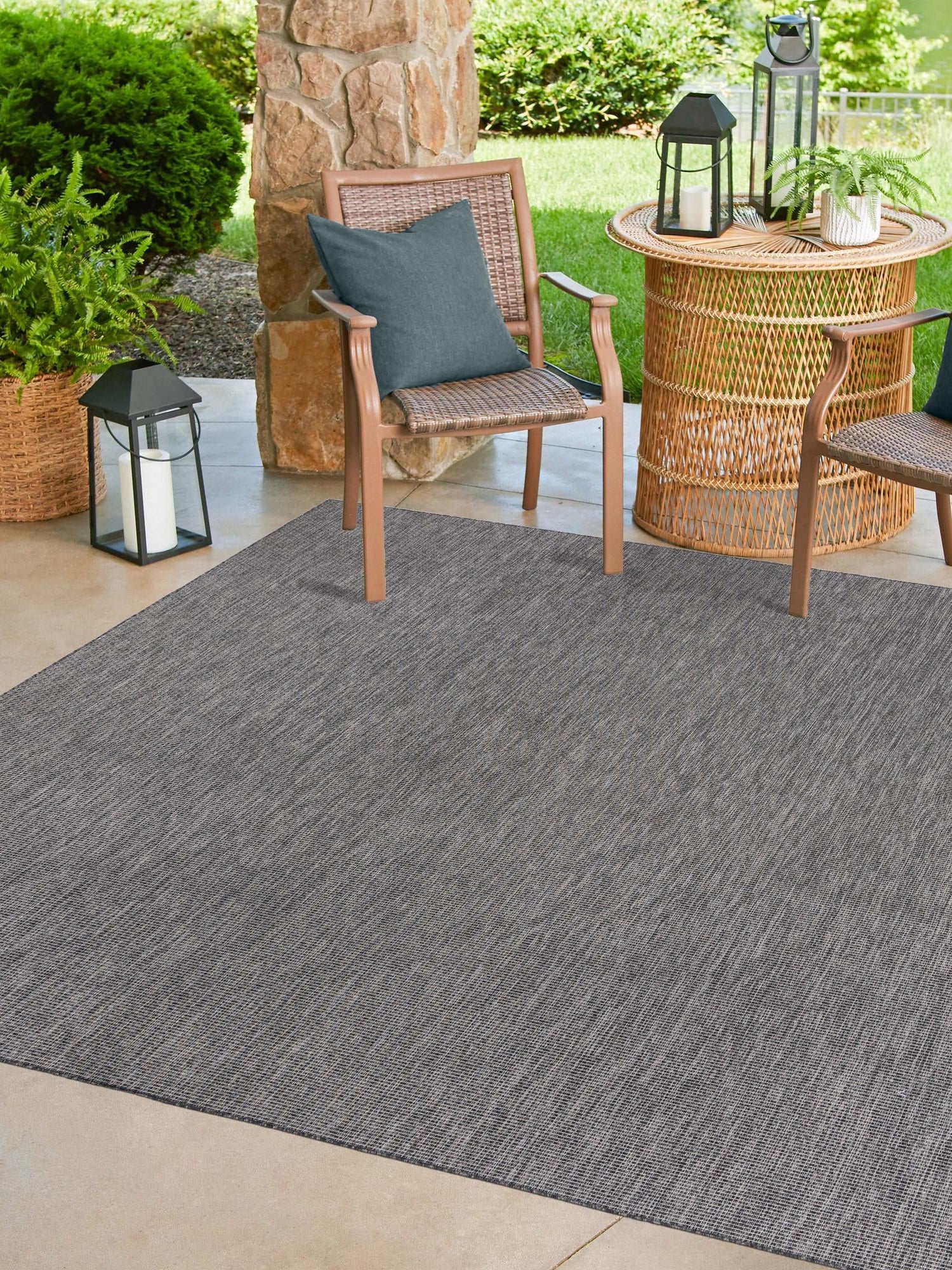 Black 10' x 10' Outdoor Solid Square Area Rug Weather Resistant for Patio, Deck, Terrace, Balcony, Porch 100% Polypropylene Minimalist Waterproof Carpet for Sale at Rug Engine