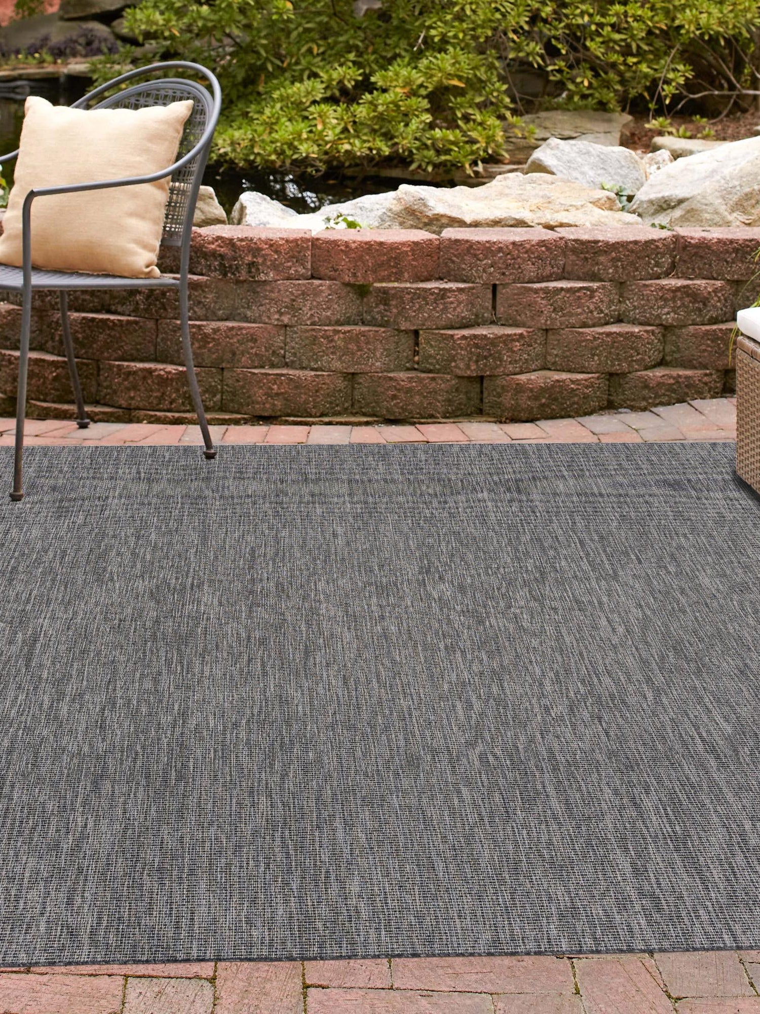 Black 10' x 10' Outdoor Solid Square Area Rug Weather Resistant for Patio, Deck, Terrace, Balcony, Porch 100% Polypropylene Minimalist Waterproof Carpet for Sale at Rug Engine