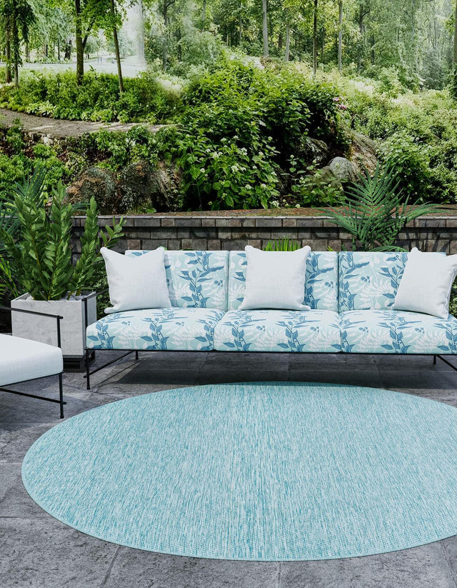 Aquamarine 13' 1 x 13' 1 Outdoor Solid Round Area Rug Weather Resistant for Patio, Deck, Terrace, Balcony, Porch 100% Polypropylene Minimalist Waterproof Carpet for Sale at Rug Engine