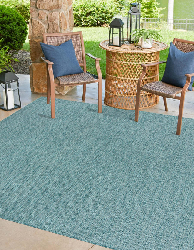 Aquamarine 10' 8 x 10' 8 Outdoor Solid Square Area Rug Weather Resistant for Patio, Deck, Terrace, Balcony, Porch 100% Polypropylene Minimalist Waterproof Carpet for Sale at Rug Engine