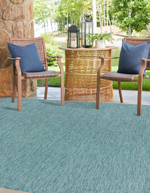 Aquamarine 10' 8 x 10' 8 Outdoor Solid Square Area Rug Weather Resistant for Patio, Deck, Terrace, Balcony, Porch 100% Polypropylene Minimalist Waterproof Carpet for Sale at Rug Engine