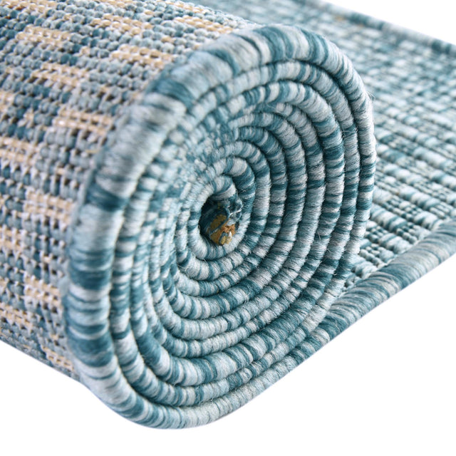Aquamarine 10' 8 x 10' 8 Outdoor Solid Square Area Rug Weather Resistant for Patio, Deck, Terrace, Balcony, Porch 100% Polypropylene Minimalist Waterproof Carpet for Sale at Rug Engine