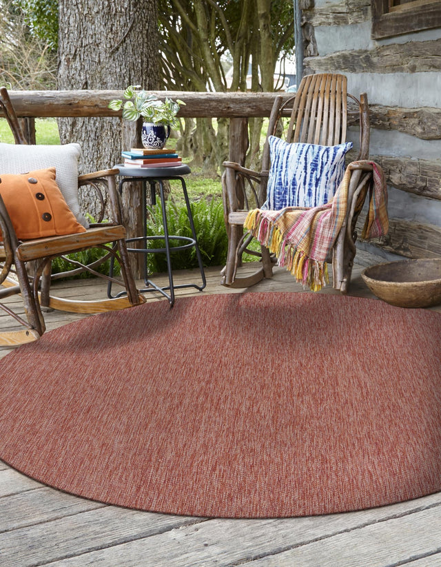 Rust Red 10' 8 x 10' 8 Outdoor Solid Round Area Rug Weather Resistant for Patio, Deck, Terrace, Balcony, Porch 100% Polypropylene Minimalist Waterproof Carpet for Sale at Rug Engine