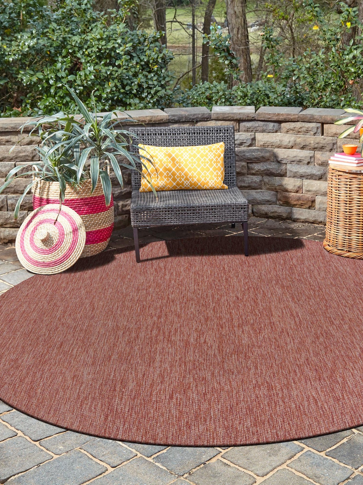 Rust Red 10' 8 x 10' 8 Outdoor Solid Round Area Rug Weather Resistant for Patio, Deck, Terrace, Balcony, Porch 100% Polypropylene Minimalist Waterproof Carpet for Sale at Rug Engine