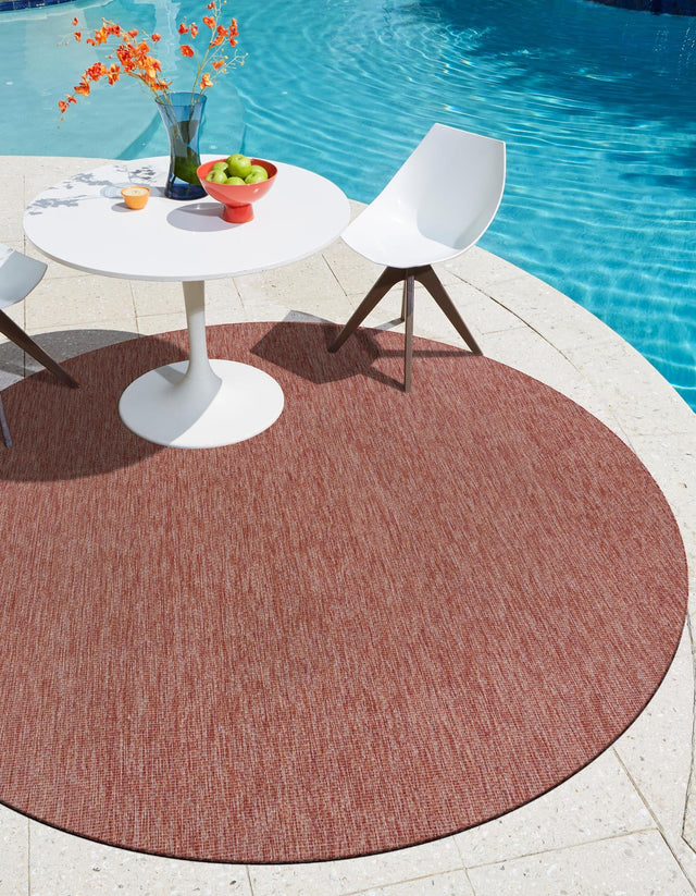 Rust Red 10' 8 x 10' 8 Outdoor Solid Round Area Rug Weather Resistant for Patio, Deck, Terrace, Balcony, Porch 100% Polypropylene Minimalist Waterproof Carpet for Sale at Rug Engine
