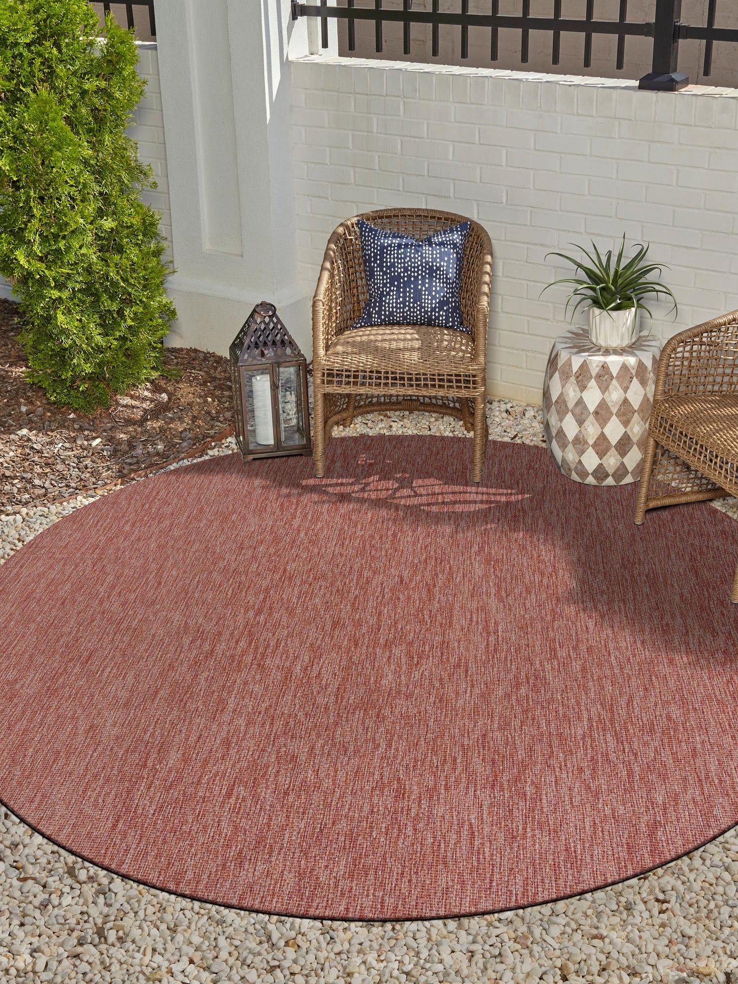 Rust Red 10' 8 x 10' 8 Outdoor Solid Round Area Rug Weather Resistant for Patio, Deck, Terrace, Balcony, Porch 100% Polypropylene Minimalist Waterproof Carpet for Sale at Rug Engine