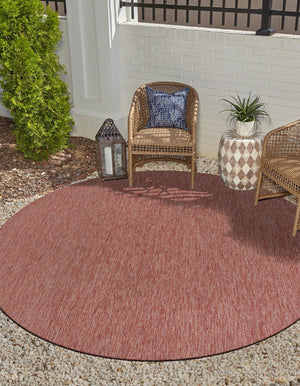 Rust Red 10' 8 x 10' 8 Outdoor Solid Round Area Rug Weather Resistant for Patio, Deck, Terrace, Balcony, Porch 100% Polypropylene Minimalist Waterproof Carpet for Sale at Rug Engine