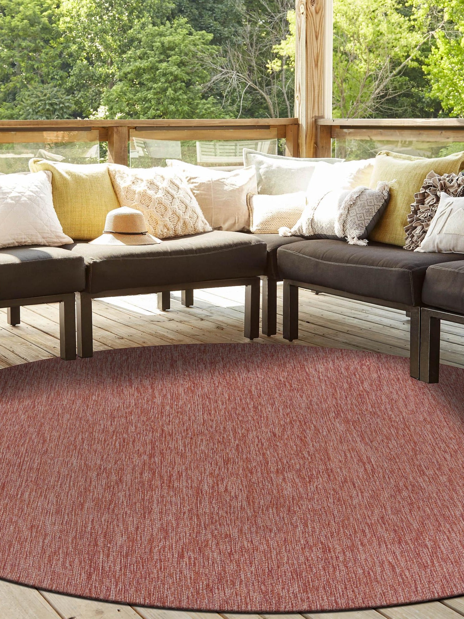 Rust Red 10' 8 x 10' 8 Outdoor Solid Round Area Rug Weather Resistant for Patio, Deck, Terrace, Balcony, Porch 100% Polypropylene Minimalist Waterproof Carpet for Sale at Rug Engine