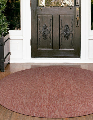 Rust Red 13' 1 x 13' 1 Outdoor Solid Round Area Rug Weather Resistant for Patio, Deck, Terrace, Balcony, Porch 100% Polypropylene Minimalist Waterproof Carpet for Sale at Rug Engine