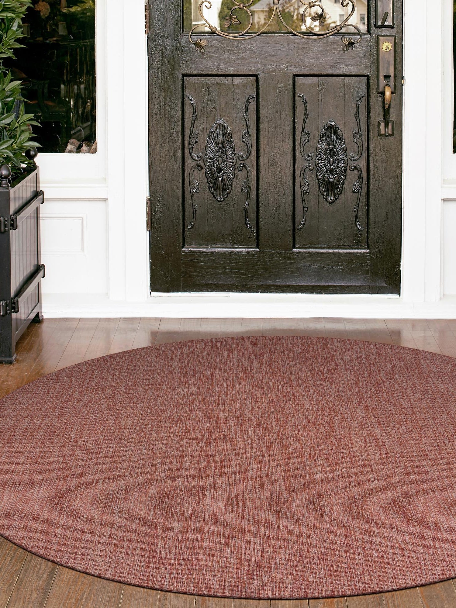 Rust Red 10' 8 x 10' 8 Outdoor Solid Round Area Rug Weather Resistant for Patio, Deck, Terrace, Balcony, Porch 100% Polypropylene Minimalist Waterproof Carpet for Sale at Rug Engine