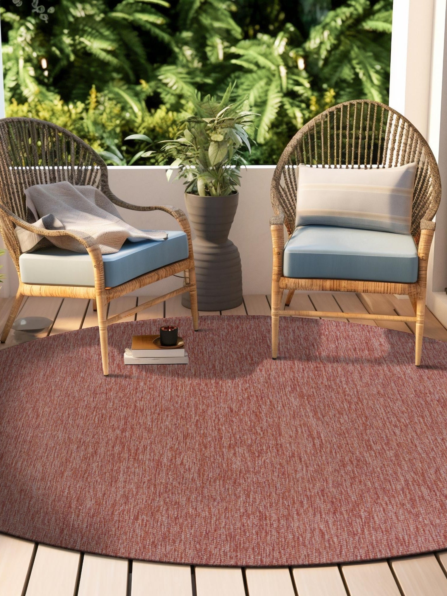 Rust Red 10' 8 x 10' 8 Outdoor Solid Round Area Rug Weather Resistant for Patio, Deck, Terrace, Balcony, Porch 100% Polypropylene Minimalist Waterproof Carpet for Sale at Rug Engine