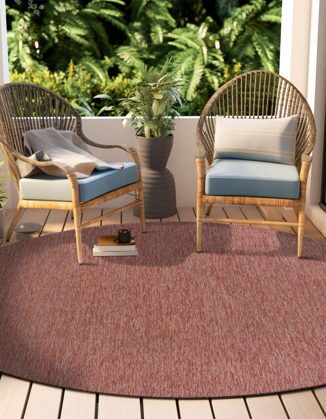Rust Red 10' 8 x 10' 8 Outdoor Solid Round Area Rug Weather Resistant for Patio, Deck, Terrace, Balcony, Porch 100% Polypropylene Minimalist Waterproof Carpet for Sale at Rug Engine