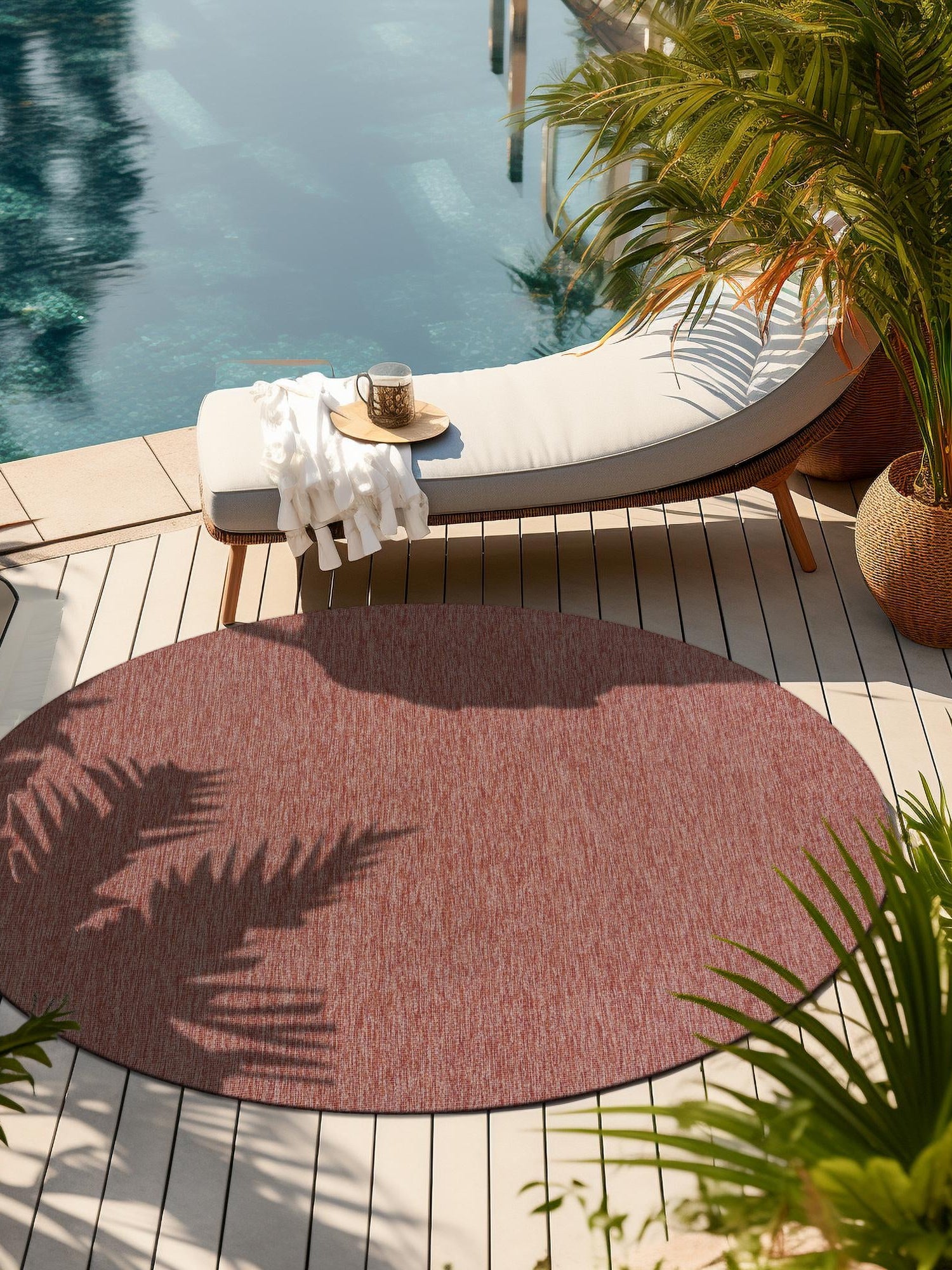 Rust Red 10' 8 x 10' 8 Outdoor Solid Round Area Rug Weather Resistant for Patio, Deck, Terrace, Balcony, Porch 100% Polypropylene Minimalist Waterproof Carpet for Sale at Rug Engine