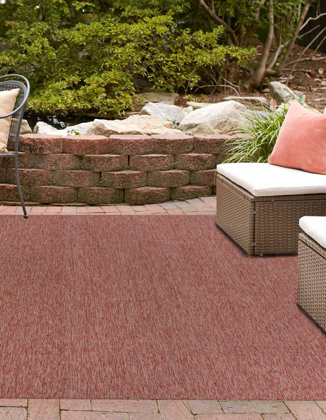 Rust Red 10' 8 x 10' 8 Outdoor Solid Square Area Rug Weather Resistant for Patio, Deck, Terrace, Balcony, Porch 100% Polypropylene Minimalist Waterproof Carpet for Sale at Rug Engine