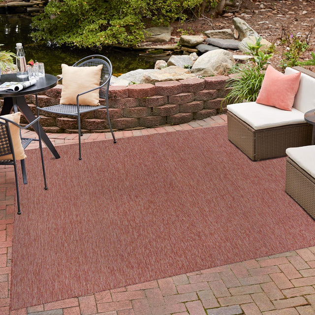 Rust Red 10' 8 x 10' 8 Outdoor Solid Square Area Rug Weather Resistant for Patio, Deck, Terrace, Balcony, Porch 100% Polypropylene Minimalist Waterproof Carpet for Sale at Rug Engine