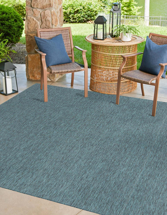 Teal 13' 1 x 13' 1 Outdoor Solid Square Area Rug Weather Resistant for Patio, Deck, Terrace, Balcony, Porch 100% Polypropylene Minimalist Waterproof Carpet for Sale at Rug Engine
